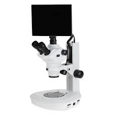 Microscopio estéreo trinocular de doble iluminación 8X-150X con soporte de pista y sistema de imágenes con pantalla táctil de 9,7"