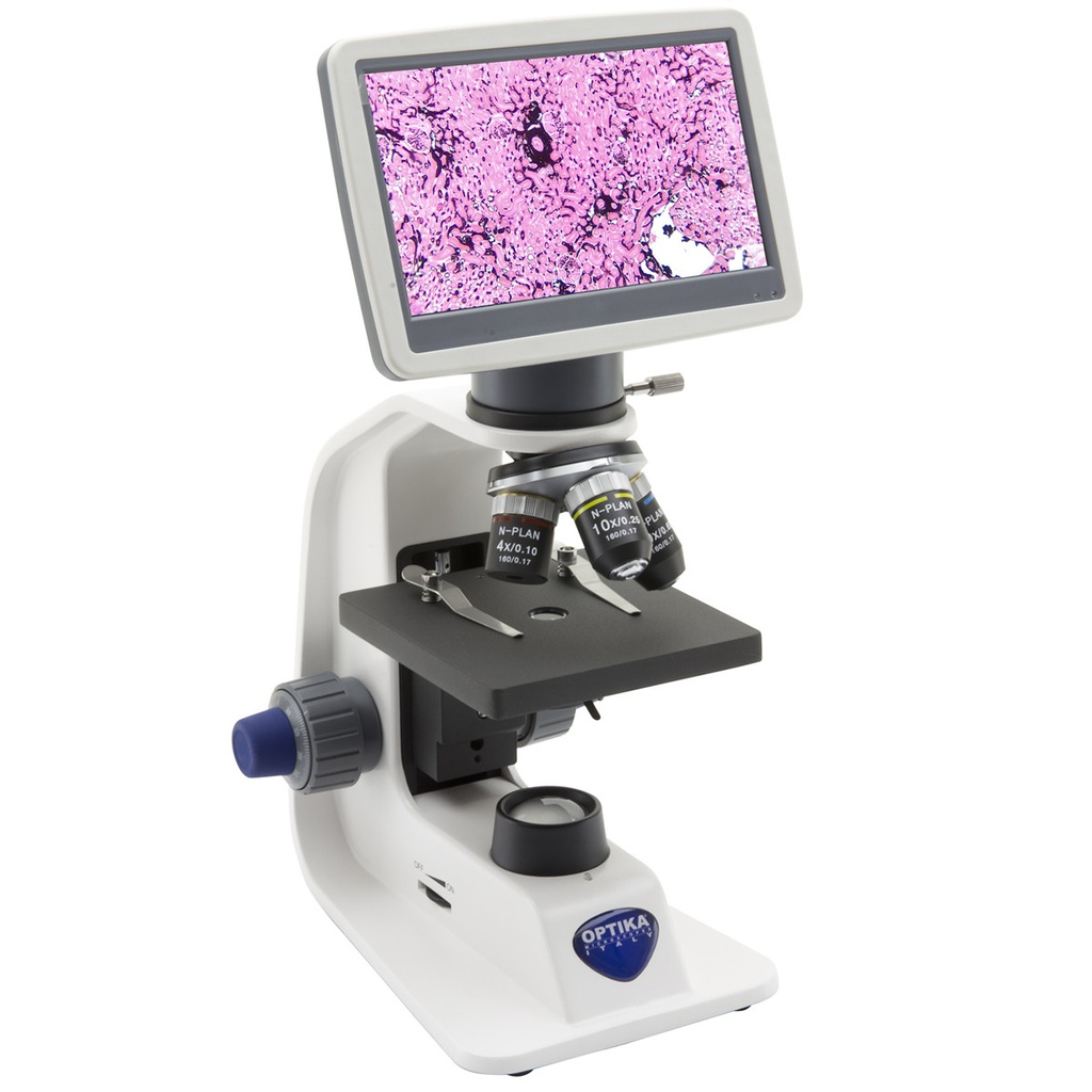 Microscopio digital OPTIKA B-151V con pantalla LCD HD de 7", 400x, objetivos acromáticos