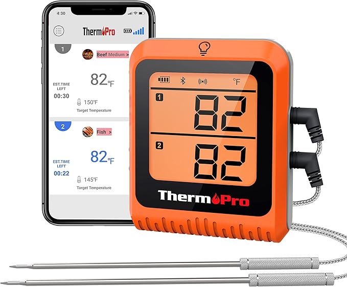 Termómetro Inalámbrico para Carne, Bluetooth Doble Sondas Recargable