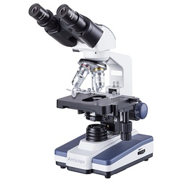 Microscopio compuesto binocular LED AmScope serie B120 para estudiantes y profesionales con aumento de 40X-2000X con cabezal Siedentopf, platina mecánica 3D y cámara con montura C USB 3.0 de 10 MP